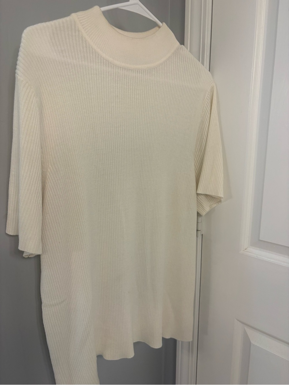 croft & barrow Cream Ribbed Mock Neck Short-Sleeve Top